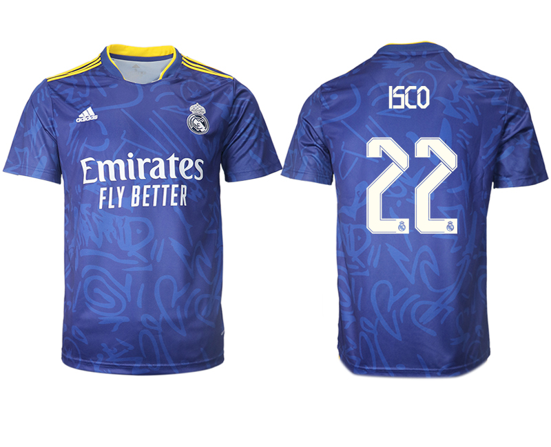 Men 2021-2022 Club Real Madrid away aaa version blue #22 Soccer Jersey->real madrid jersey->Soccer Club Jersey